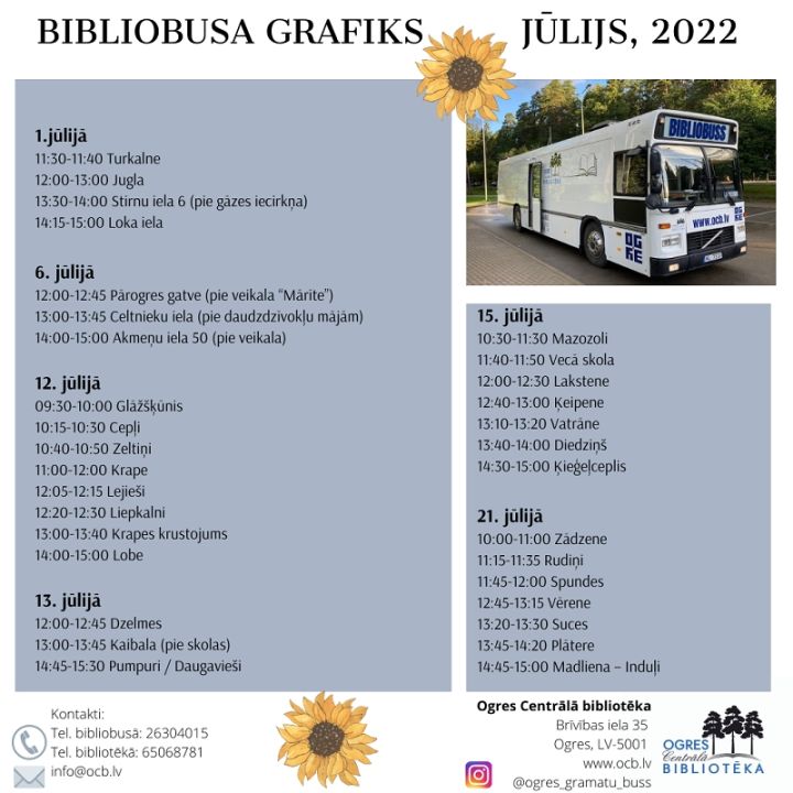 Bibliobusa grafiks JŪLIJĀ