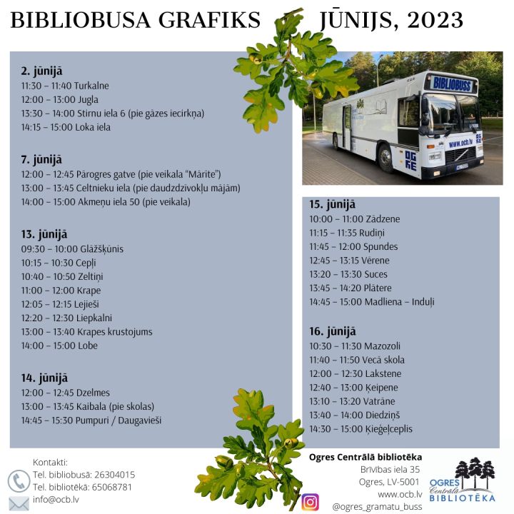 Bibliobusa grafiks jūnijā