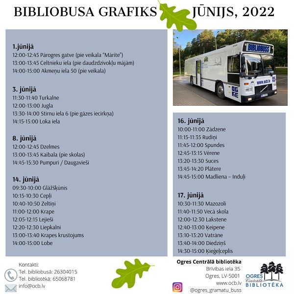 Bibliobusa grafiks jūnijā