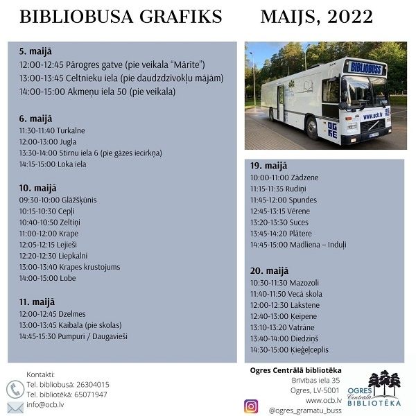 Bibliobusa grafiks maijā