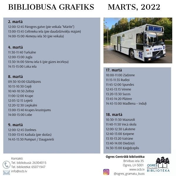 Bibliobusa grafiks martā