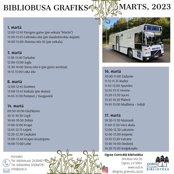 Bibliobusa grafiks martā