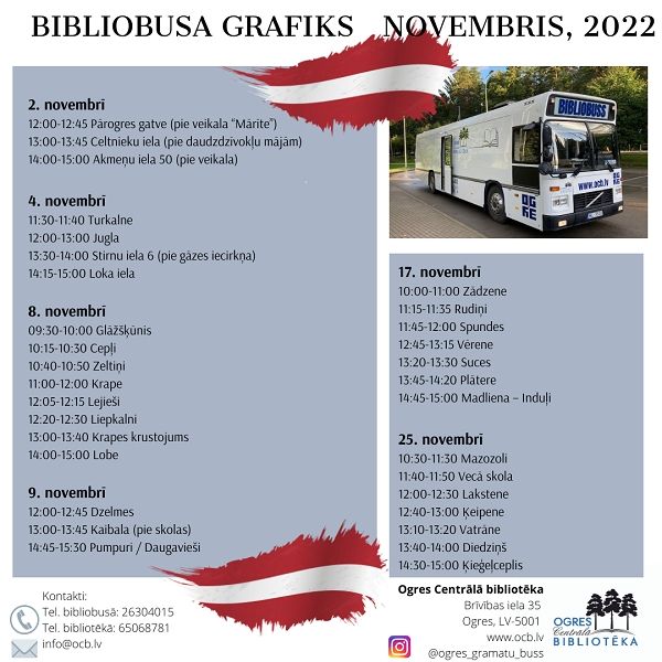 Bibliobusa grafiks NOVEMBRĪ