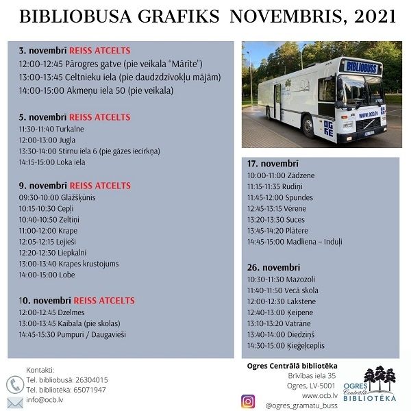 Bibliobusa grafiks novembrī