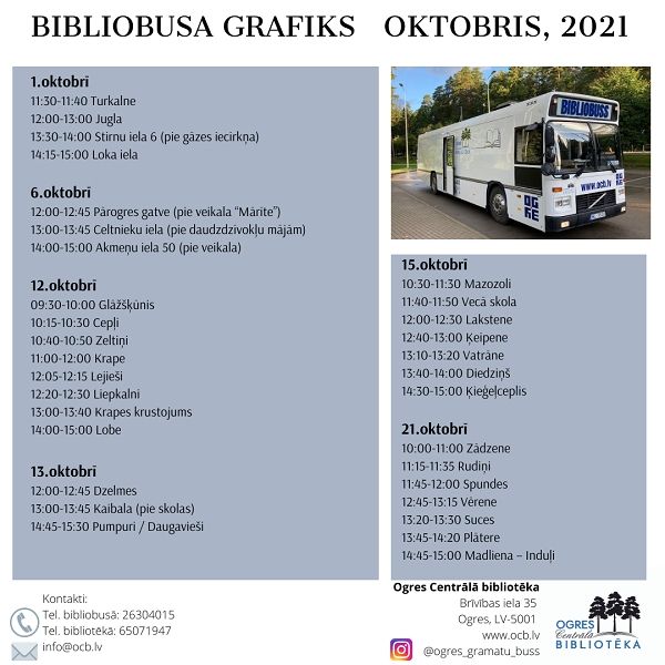 Bibliobusa grafiks oktobrī