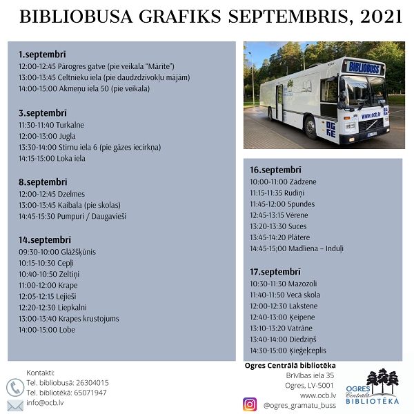 Bibliobusa grafiks septembrī