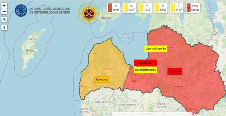 Daudzviet sarkanais brīdinājums par veselībai bīstamu karstumu