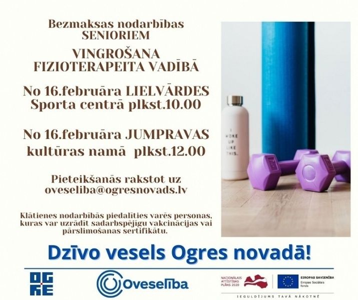 Februārī Oveselība organizē bezmaksas vingrošanas nodarbības senioriem