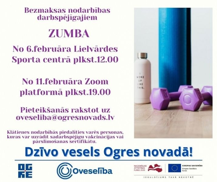 Februārī Oveselība organizē bezmaksas "Zumbas" nodarbības