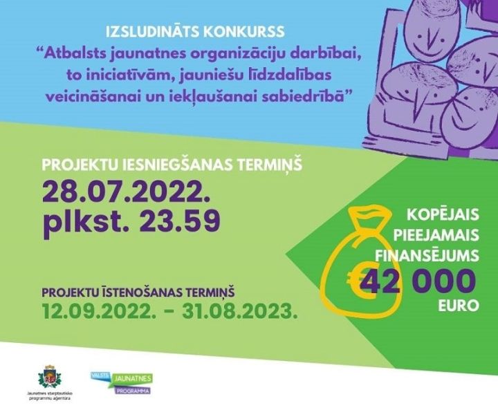 Iespēja iesniegt projektus jaunatnes organizāciju darbības atbalstam un jauniešu līdzdalības veicināšanai