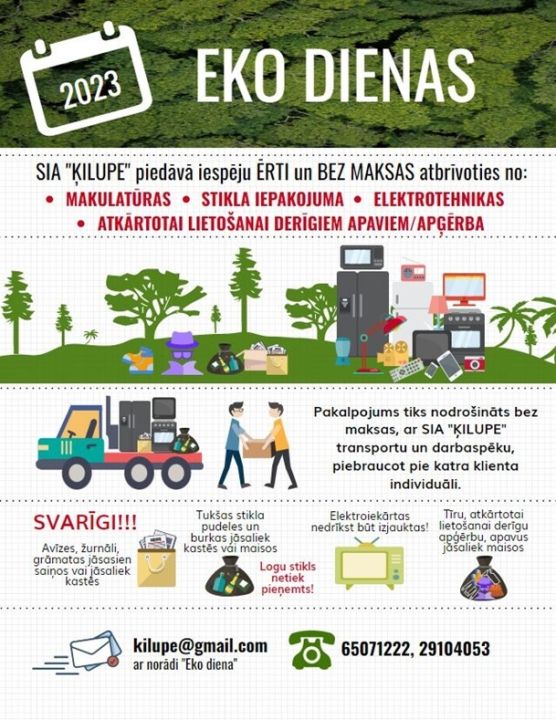 Ikšķiles un Tīnūžu pagasta iedzīvotāji bez maksas varēs nodot elektrotehniku, makulatūru, stiklu un tekstilu