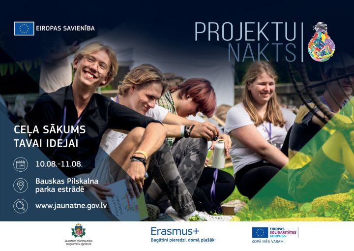 Jauniešiem iespēja pieteikties vasaras piedzīvojumam – festivālam "Projektu nakts 2023"