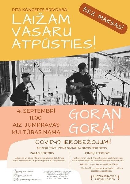 Jumpravā rīta koncertā brīvdabā uzstāsies dziesminieks Goran Gora