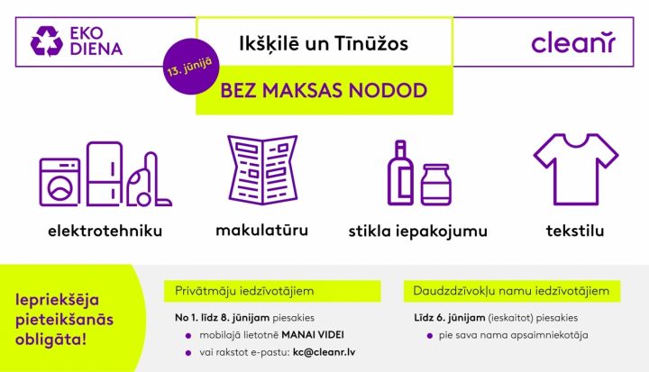 Jūnijā Ikšķilē un Tīnūžos gaidāma "Eko diena"