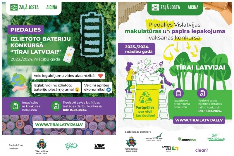 Kampaņā “Tīrai Latvijai” skolēni un pirmsskolas vecuma bērni aicināti nodot papīra iepakojumu, makulatūru un izlietotās baterijas