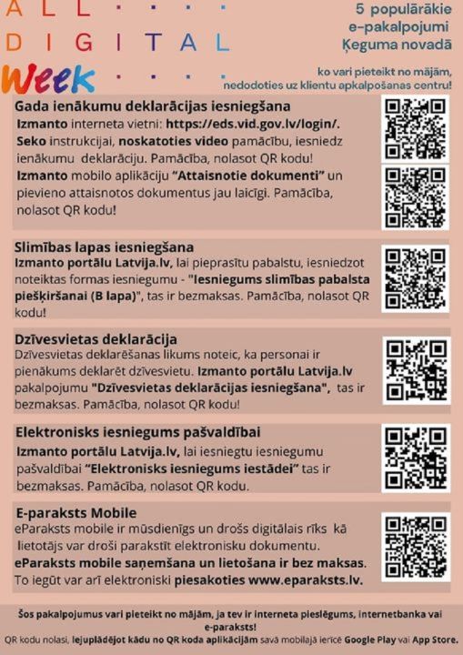 Ķeguma novada pašvaldība ir aktualizējusi 5 populārākos e-pakalpojumus