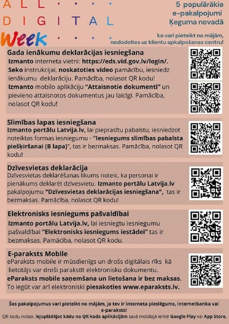 Ķeguma novada pašvaldība ir aktualizējusi 5 populārākos e-pakalpojumus