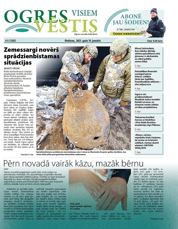 Laikraksta "Ogres Vēstis Visiem" 10. janvāra numurā