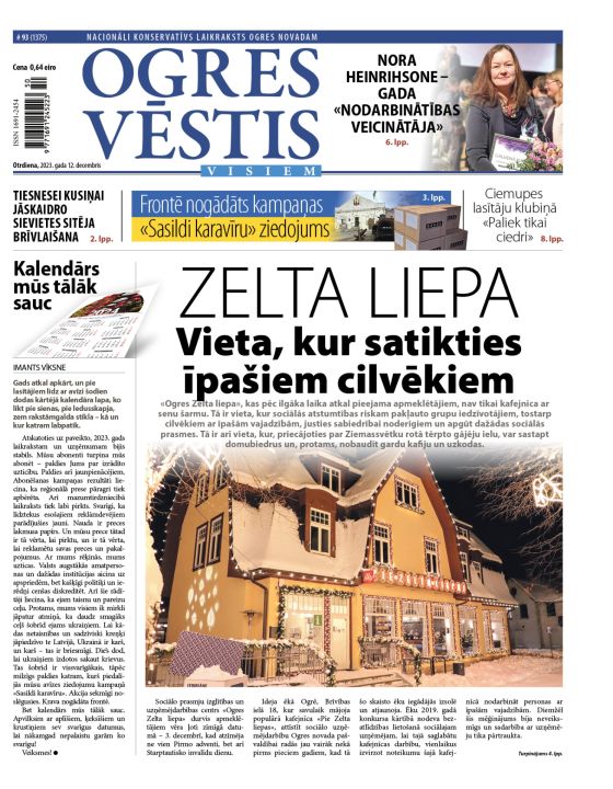 Laikraksta "Ogres Vēstis Visiem" 12. decembra numurā