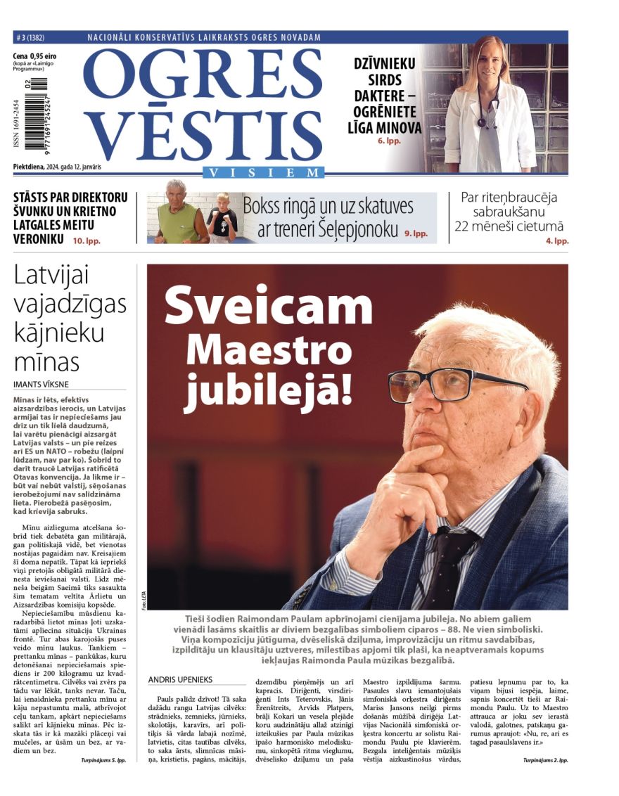 Laikraksta "Ogres Vēstis Visiem" 12. janvāra numurā