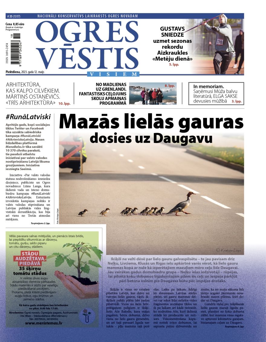Laikraksta "Ogres Vēstis Visiem" 12. maija numurā