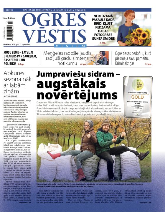 Laikraksta "Ogres Vēstis Visiem" 12. septembra numurā