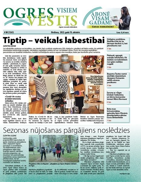 Laikraksta "Ogres Vēstis Visiem" 18. oktobra numurā: