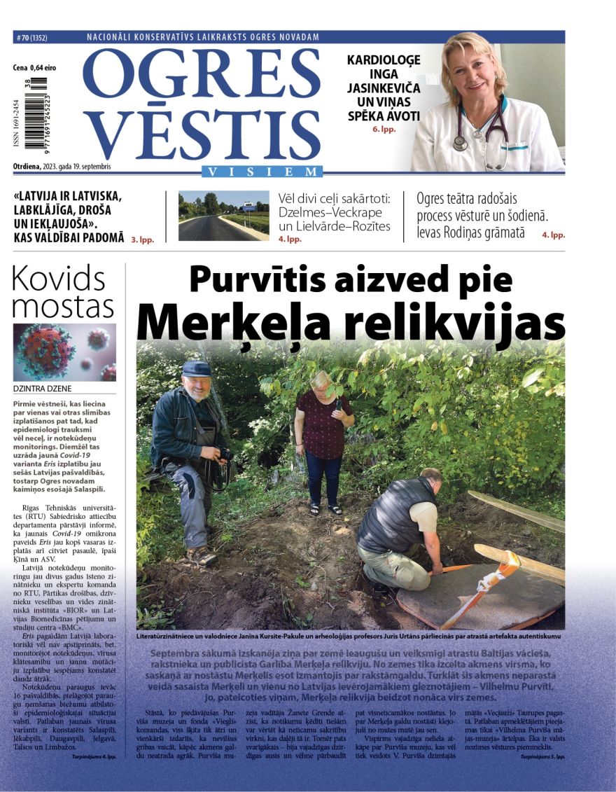 Laikraksta "Ogres Vēstis Visiem" 19. septembra numurā