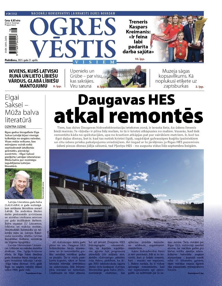 Laikraksta "Ogres Vēstis Visiem" 21. aprīļa numurā