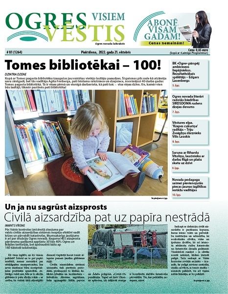 Laikraksta "Ogres Vēstis Visiem" 21. oktobra numurā: