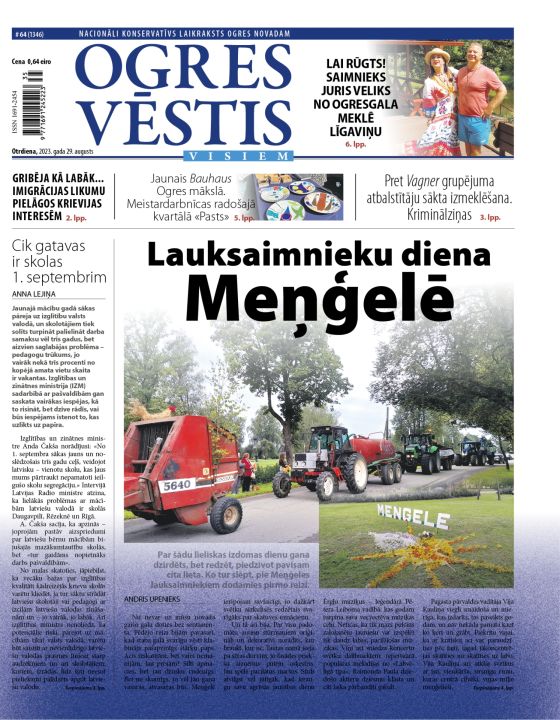 Laikraksta "Ogres Vēstis Visiem" 29. augusta numurā