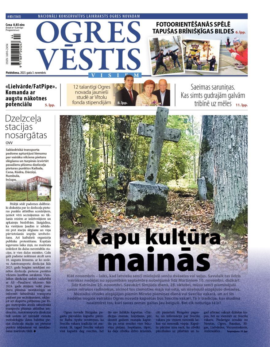 Laikraksta "Ogres Vēstis Visiem" 3. novembra numurā