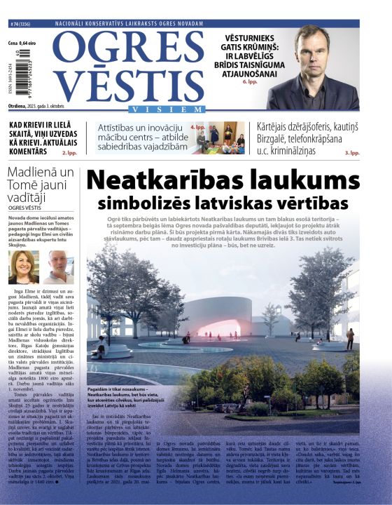 Laikraksta "Ogres Vēstis Visiem" 3. oktobra numurā