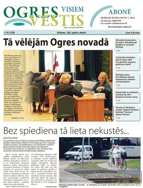 Laikraksta "Ogres Vēstis Visiem" 4.oktobra numurā: