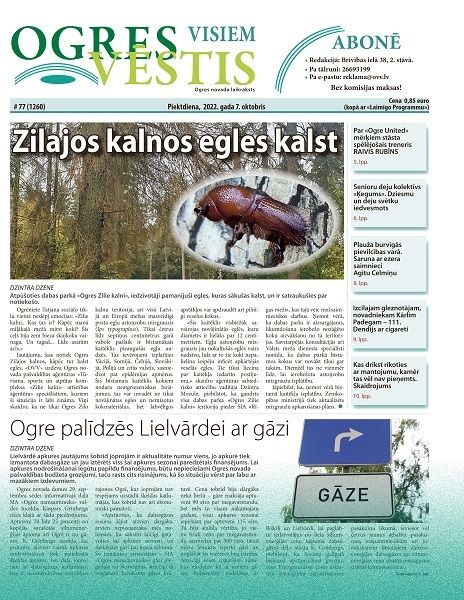 Laikraksta "Ogres Vēstis Visiem" 7. oktobra numurā: