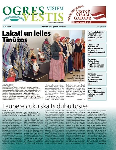 Laikraksta "Ogres Vēstis Visiem" 8. novembra numurā: