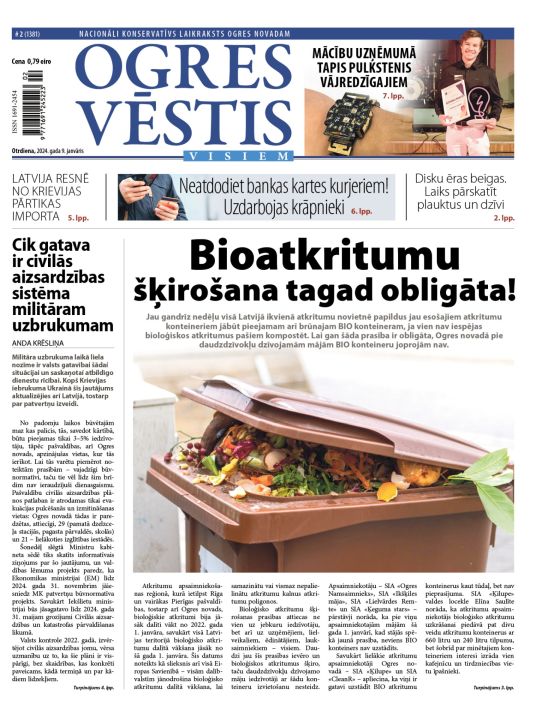 Laikraksta "Ogres Vēstis Visiem" 9. janvāra numurā