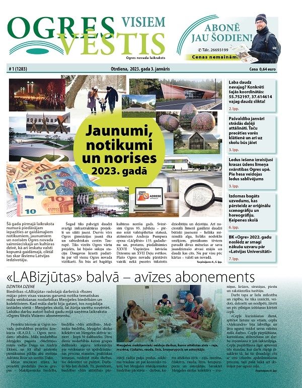 Laikraksta "Ogres Vēstis Visiem"3. janvāra numurā
