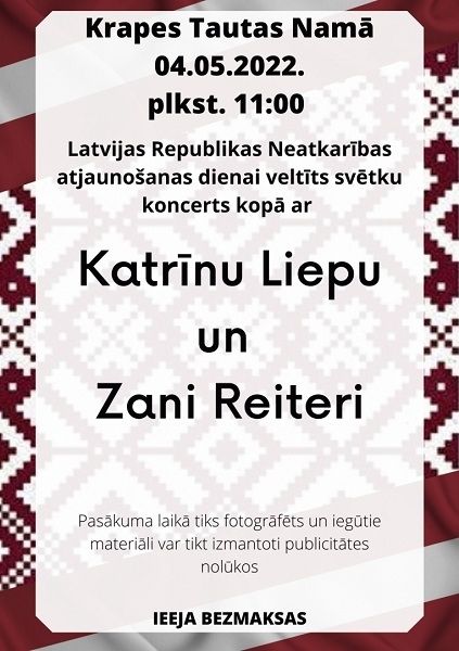 Latvijas Republikas Neatkarības atjaunošanas dienai veltīts koncerts Krapē