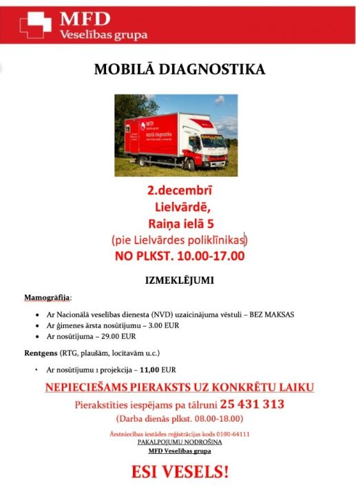 MFD Veselības grupas mobilā diagnostika Lielvārdē
