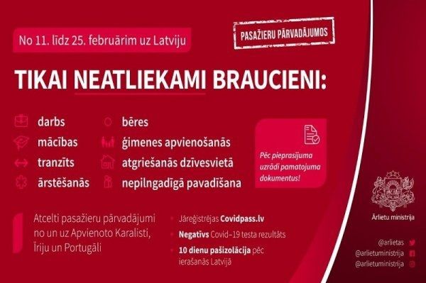 No 11. līdz 25. februārim iebraukt valstī var tikai būtisku un neatliekamu iemeslu dēļ