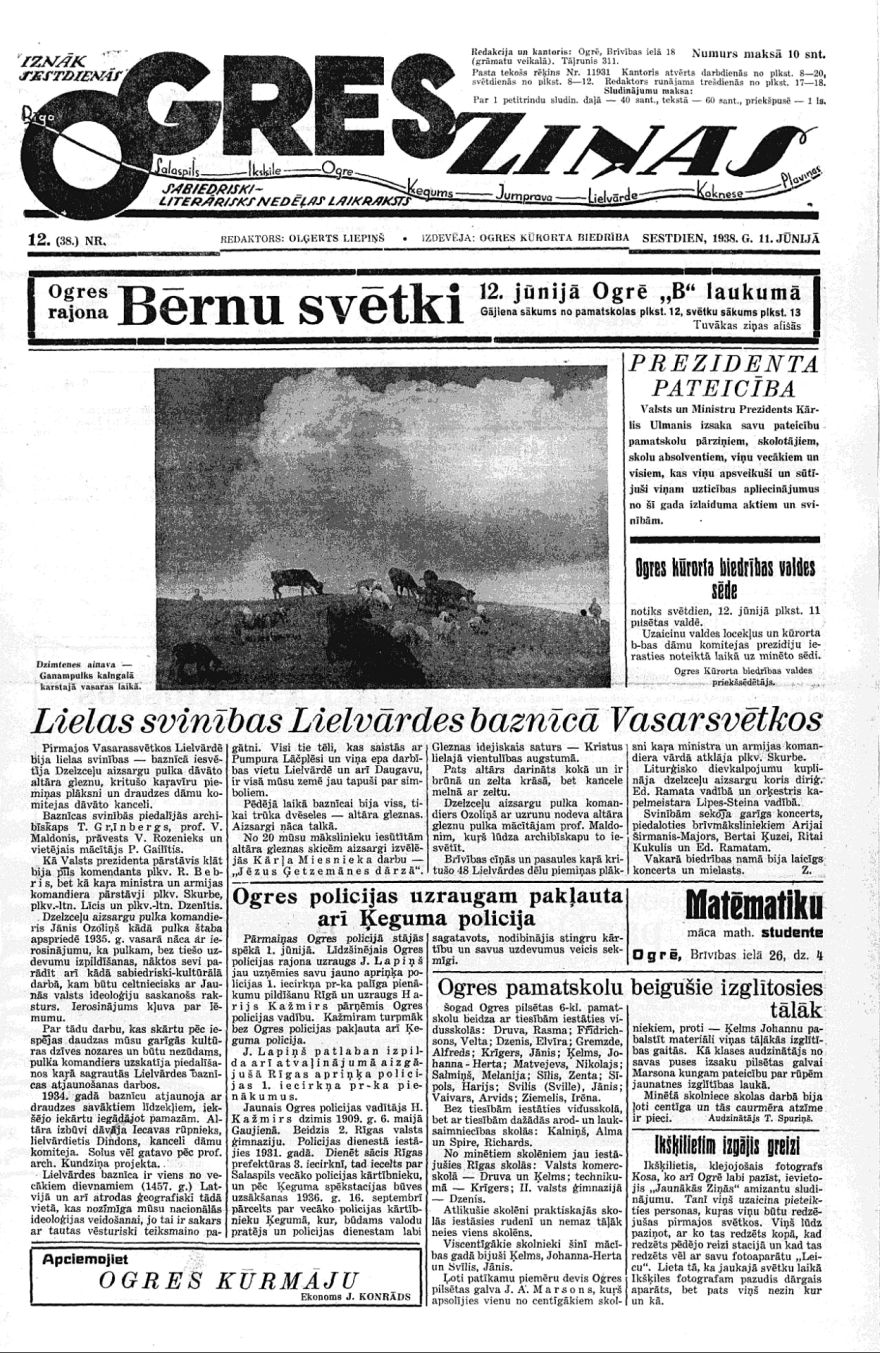 No vēstures. Ogres ziņas Nr. 12 (11.06.1938)