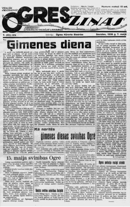 No vēstures. Ogres Ziņas Nr. 7 (07.05.1938.)