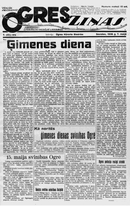No vēstures. Ogres Ziņas Nr. 7 (07.05.1938.)