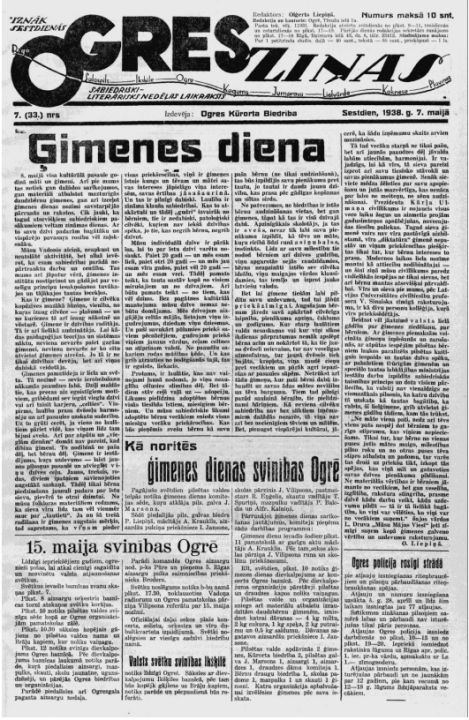 No vēstures. Ogres Ziņas Nr. 7 (07.05.1938.)