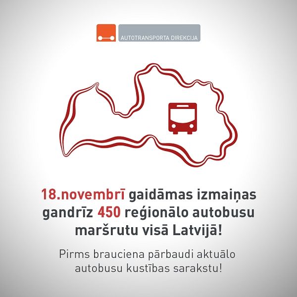 Novembra valsts svētkos gaidāmas izmaiņas gandrīz 450 reģionālo autobusu maršrutos