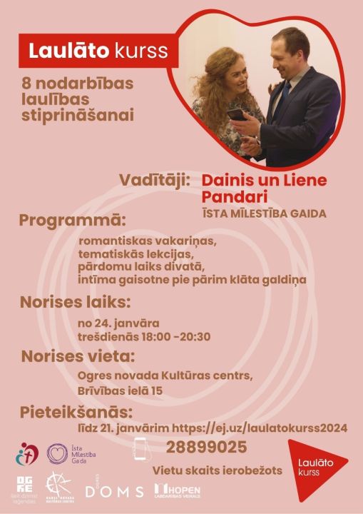 Ogrē notiks tematiski vakari laulāto pāru attiecību stiprināšanai