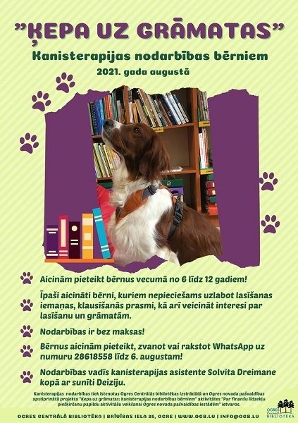 Ogres Centrālā bibliotēka aicina pieteikt bērnus kanisterapijas nodarbībām