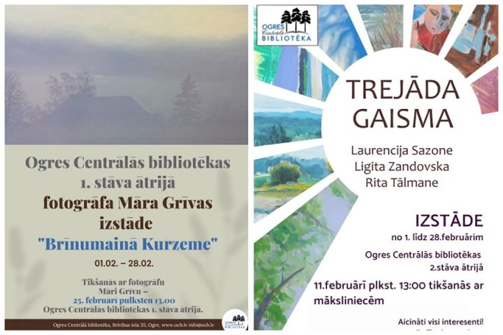 Ogres Centrālajā bibliotēkā apskatāmas divas krāšņas izstādes