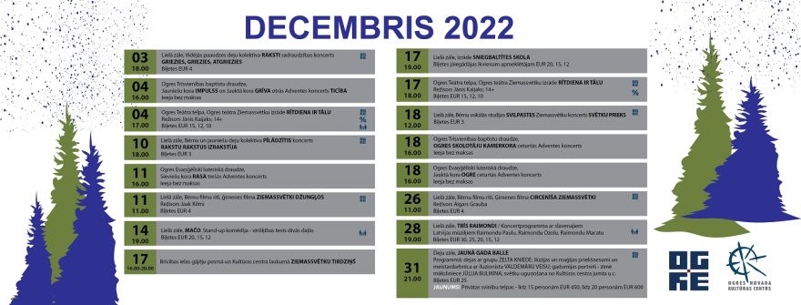 Ogres novada Kultūras centrā decembris pasākumiem bagāts